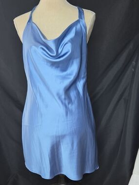 Canton Walker Blue Satin Cowl Neck Halter Dress M